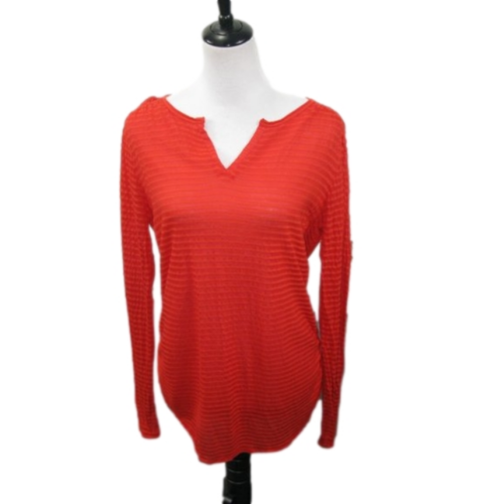 Indigo Orange Stripe Semi-Sheer Long Sleeve Top Size XL